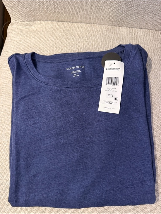 Eileen Fisher Tops - NWT Eileen Fisher Organic Linen Jersey Crew Neck Short Sleeve Tee - blue